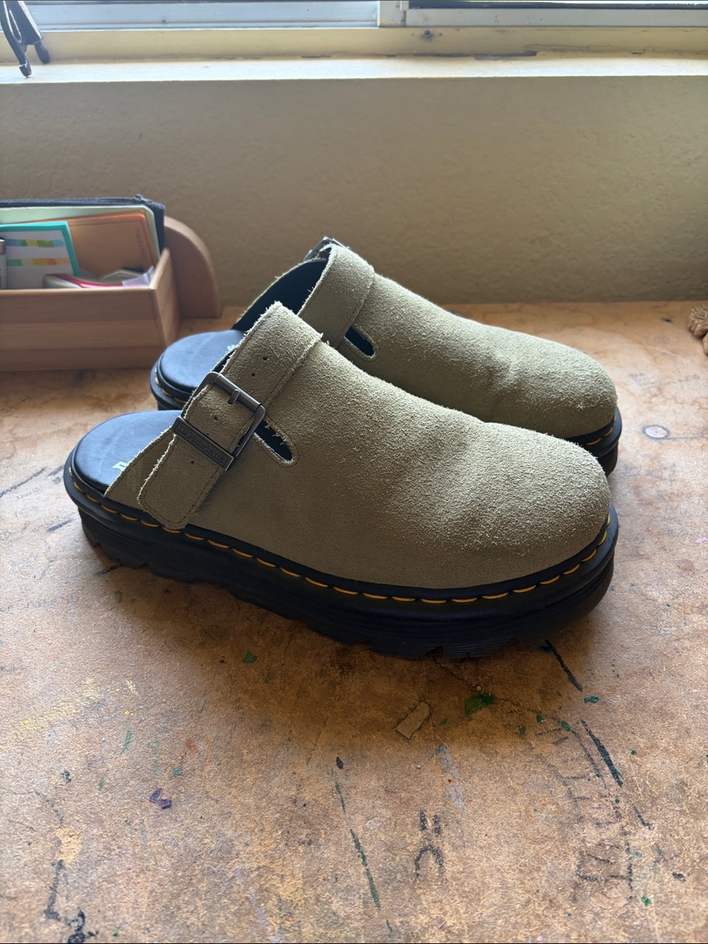 Dr Martens ZebZag Mules, sage green - Picture 1 of 4